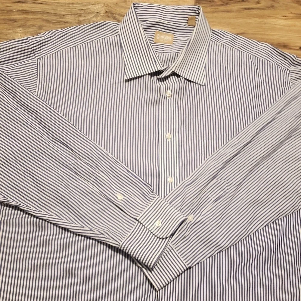 Gitman Mens Dress Up Shirt Stripes Size 35 18 1/2 - Picture 12 of 12